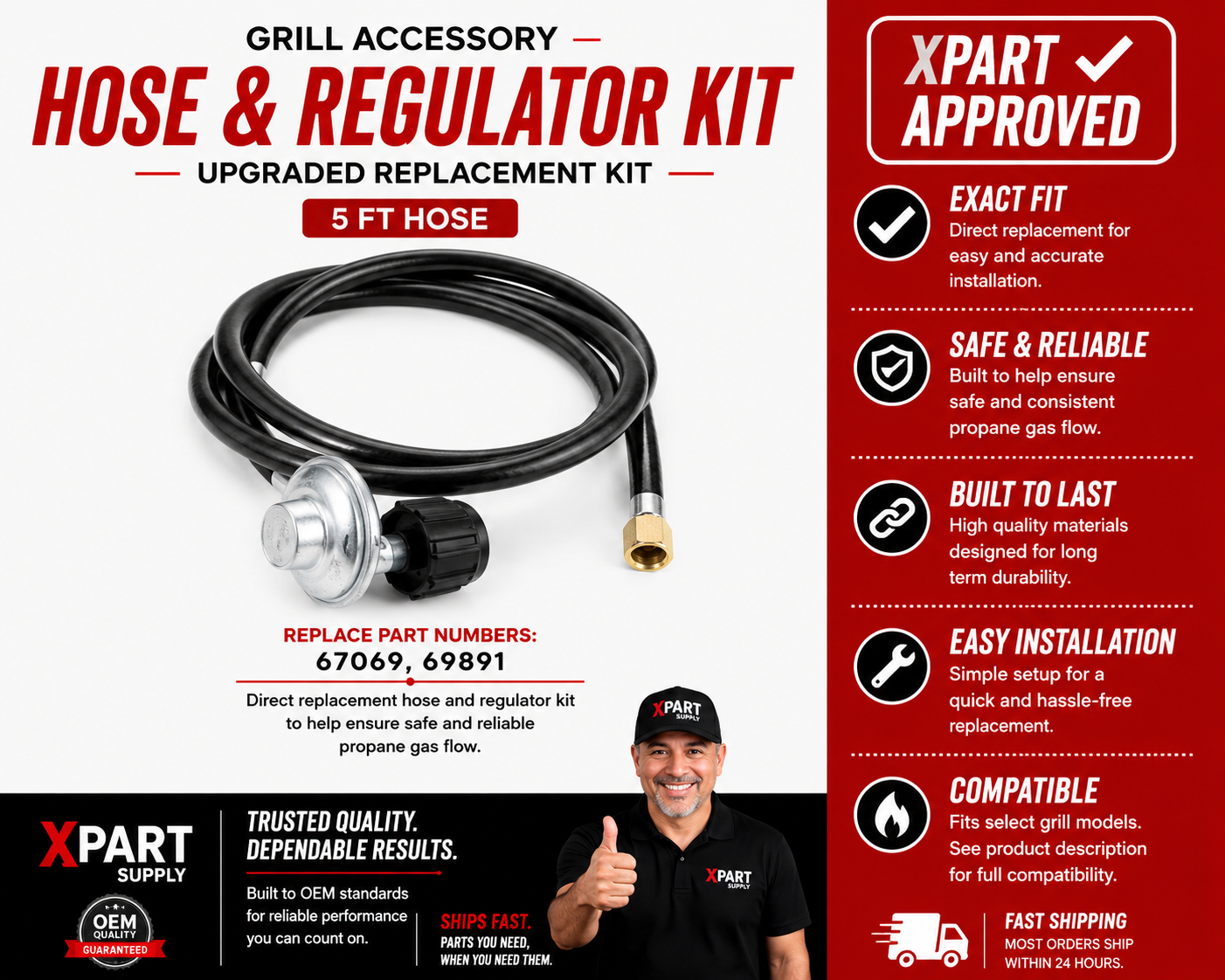 Weber Gas Grill Hose & Regulator Kit 67069 — 5FT Replacement for Spirit II, Genesis II & Summit Series