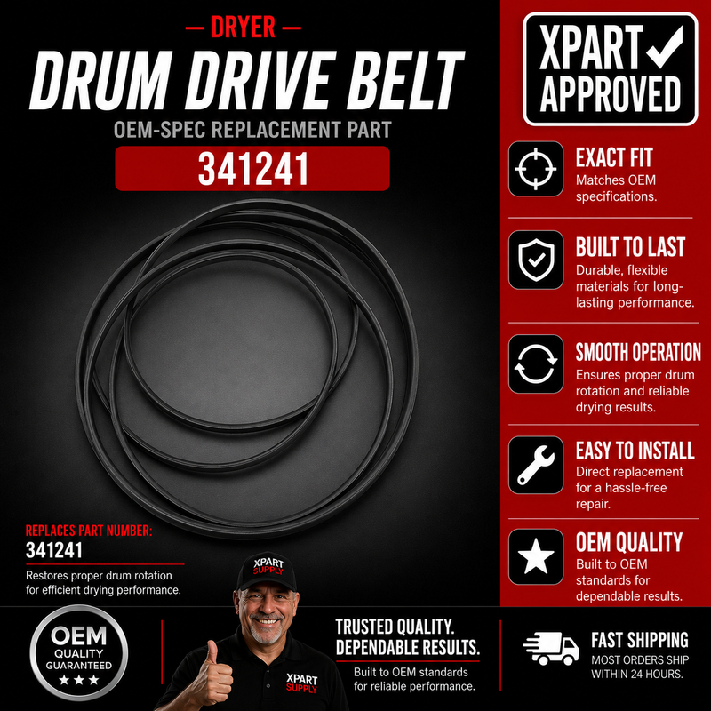 Whirlpool Dryer Drum Belt 341241 — Fixes Drum Not Turning / Restores Drum Rotation