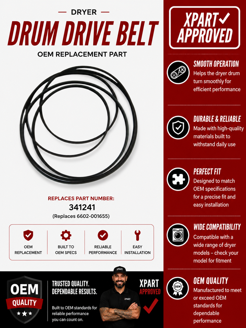 Whirlpool 341241 Dryer Drum Belt – OEM & Premium XPart Options Available