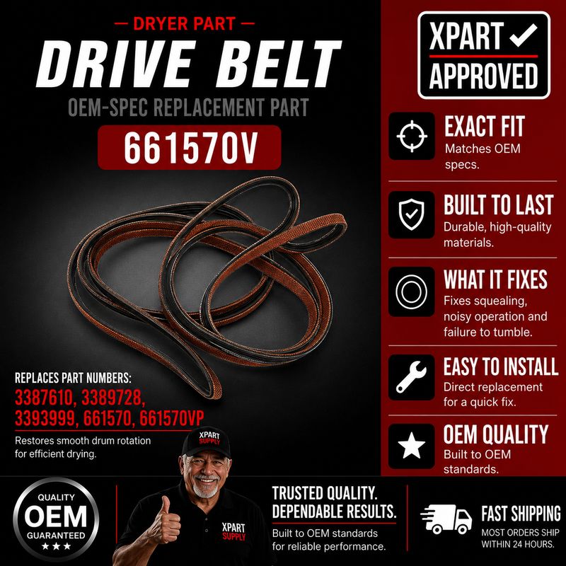 Whirlpool Dryer Drive Belt 661570V — Fixes Drum Not Turning / Restores Tumble