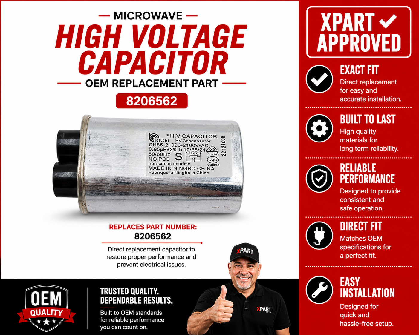 Whirlpool 8206562 High Voltage Capacitor — Fix Microwave Not Heating