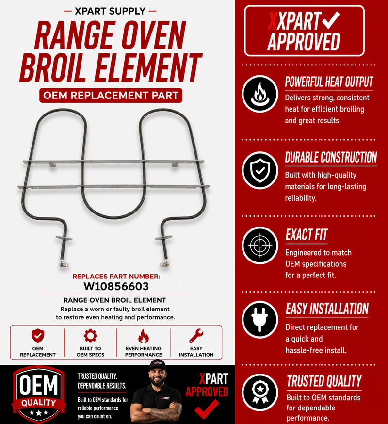 Whirlpool Broil Element W10856603 — Fixes Oven That Won't Broil or Brown on Top