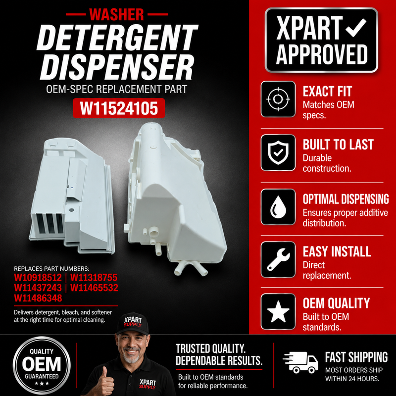 Whirlpool Detergent Dispenser W11524105 — Stops Detergent Leaks & Dispensing Failures