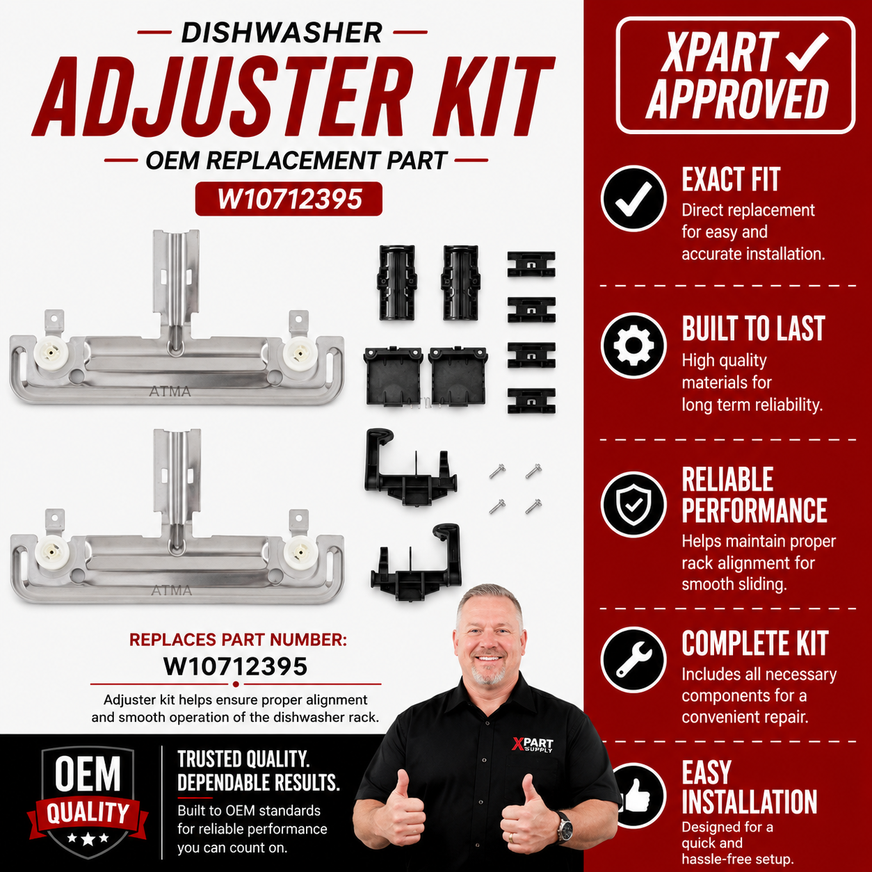 Whirlpool Dishwasher Adjuster Kit W10712395 — Stop Wobbling, Rocking & Leveling Problems