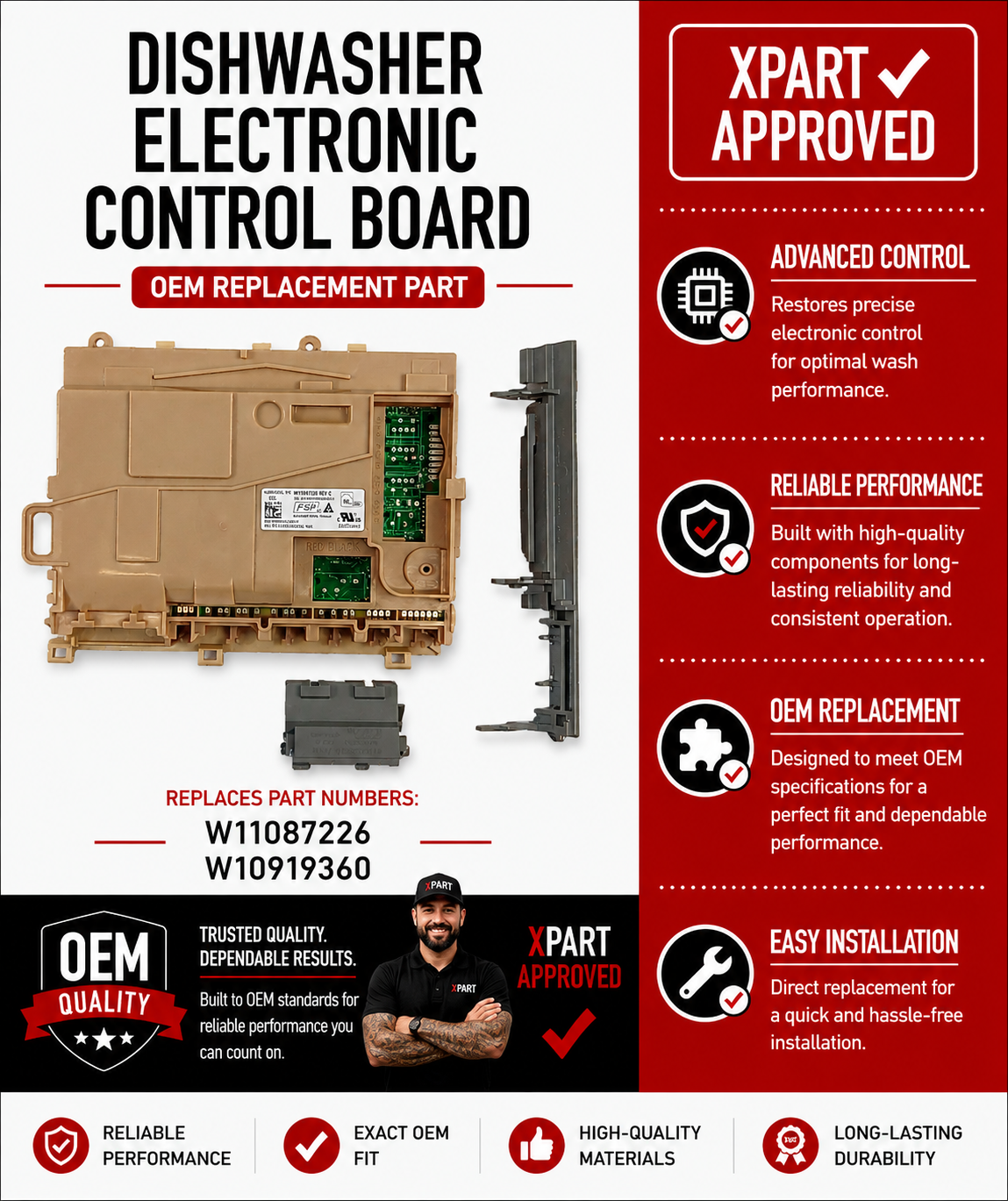 Whirlpool Dishwasher Control Board W11087226 — Fix Dead or Unresponsive Dishwasher