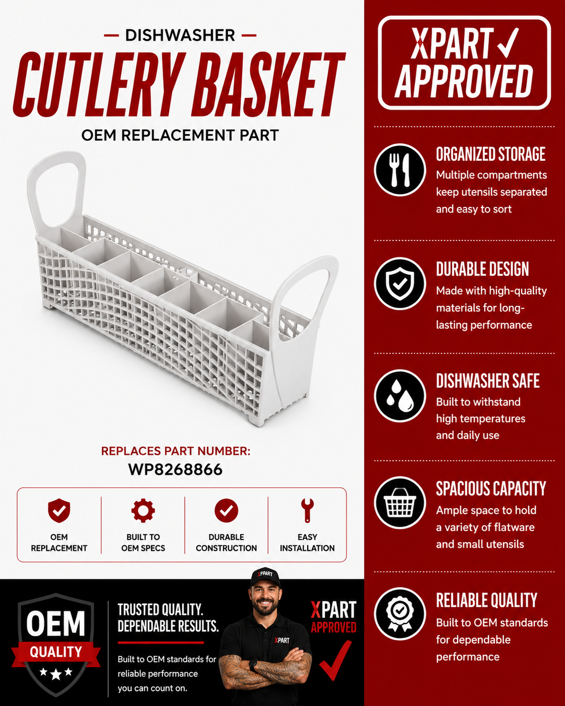Whirlpool Dishwasher Cutlery Basket WP8268866 — Restore Silverware Organization