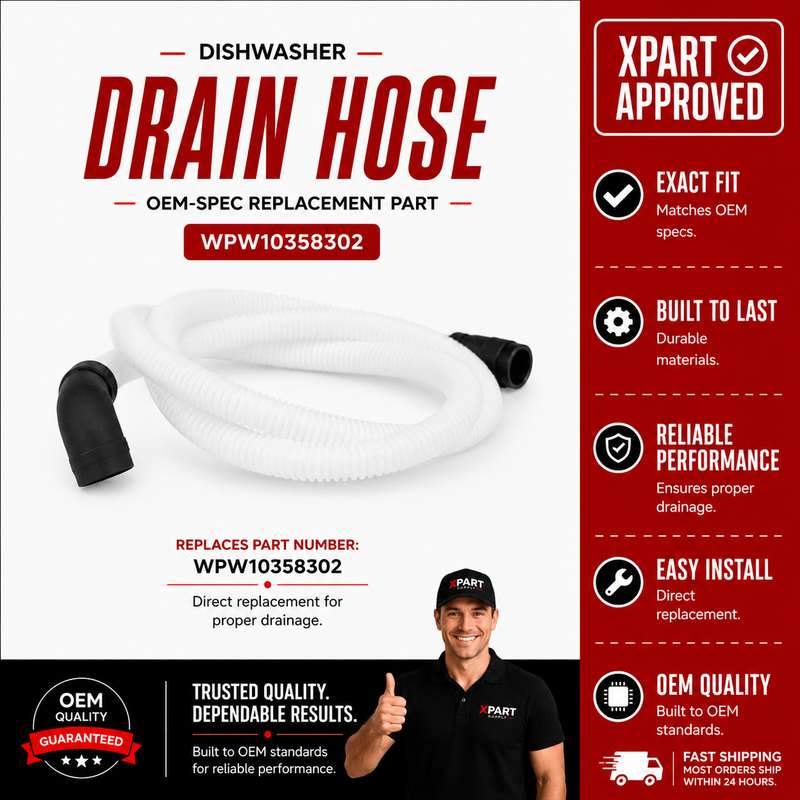 Whirlpool Dishwasher Drain Hose WPW10358302 — Fix Dishwasher Not Draining or Leaking