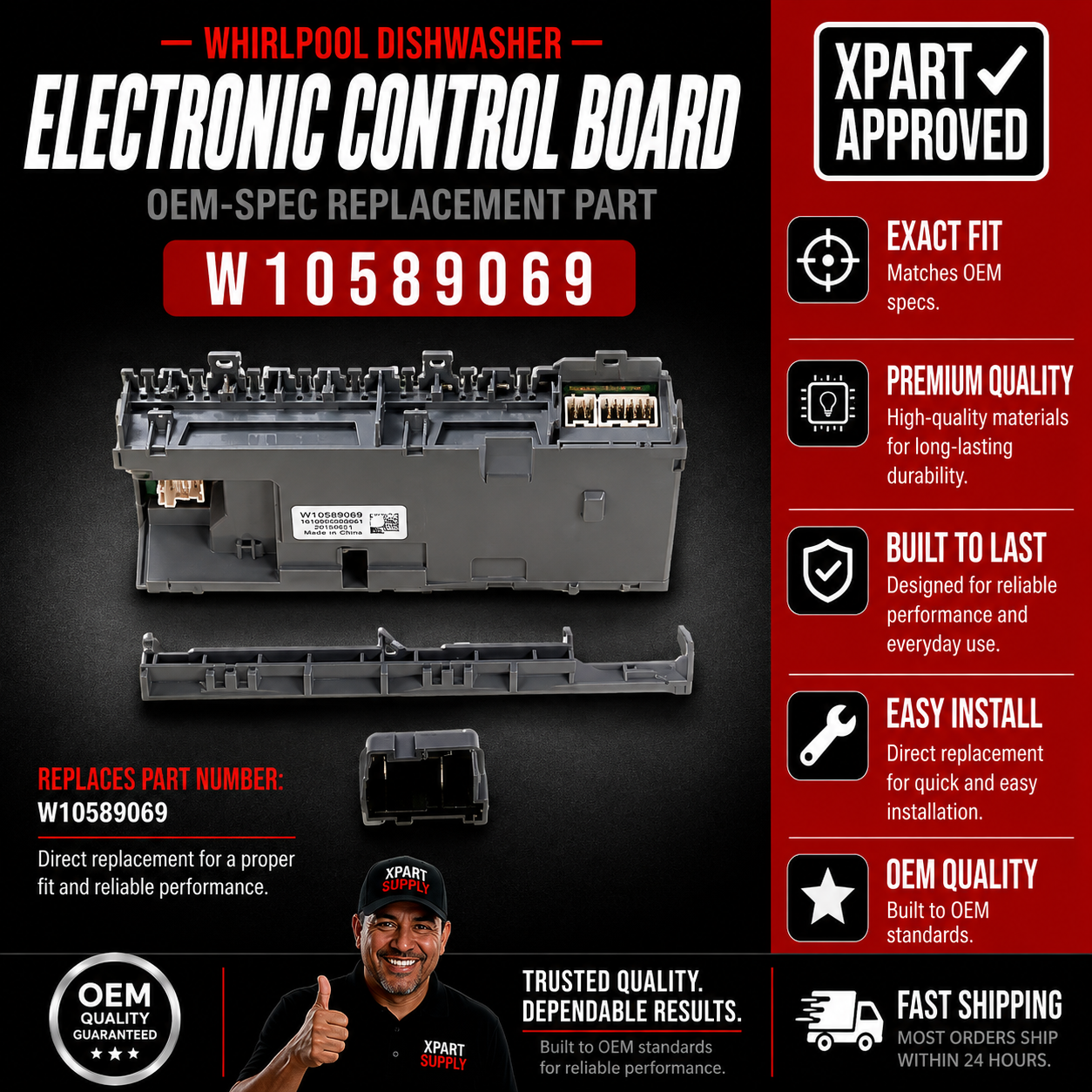 Whirlpool Dishwasher Electronic Control Board W10589069, Replaces W10352588, W10380486, W10440218