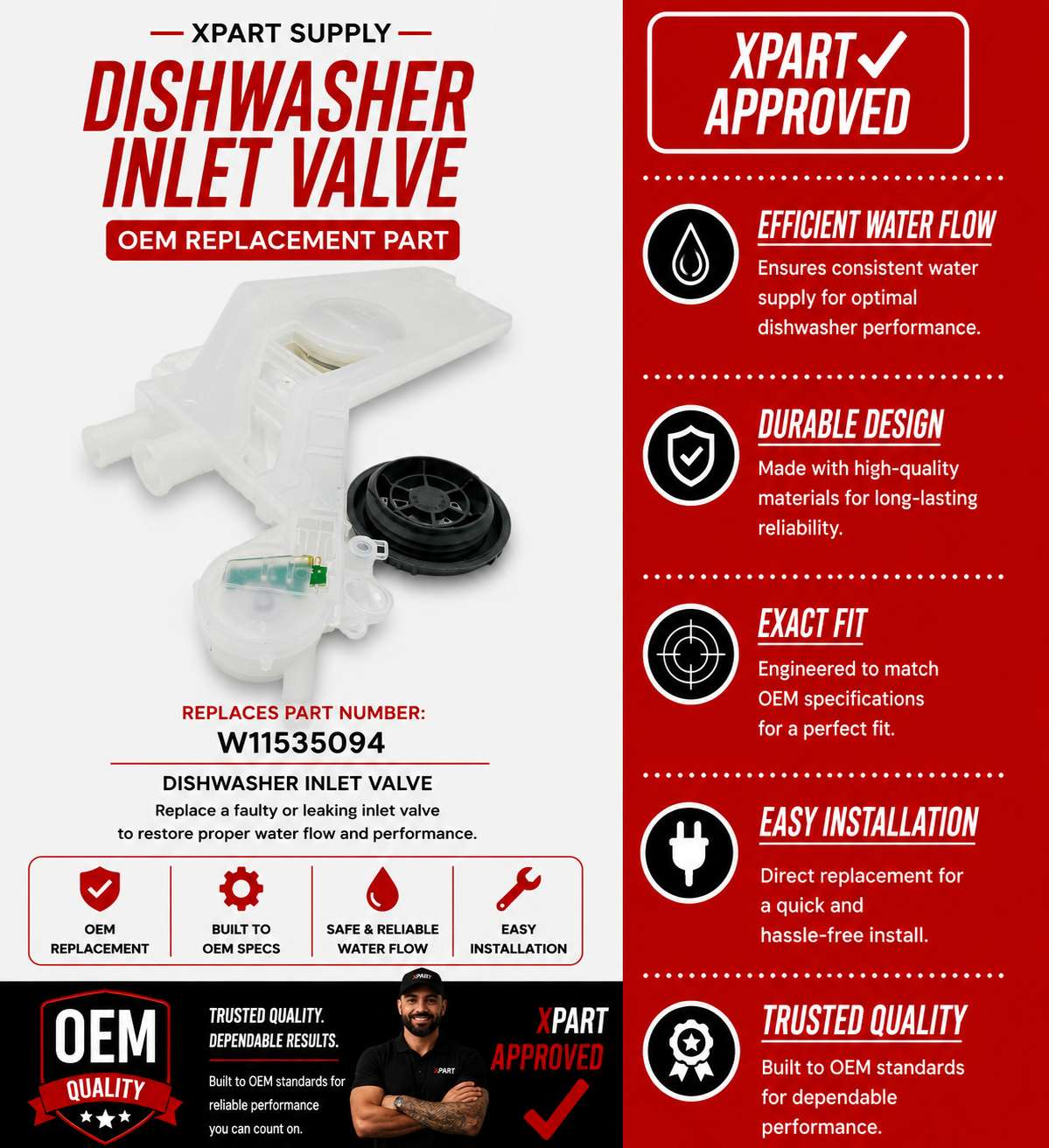 Whirlpool Dishwasher Inlet Valve W11535094 — Fixes No Water / Won't Fill