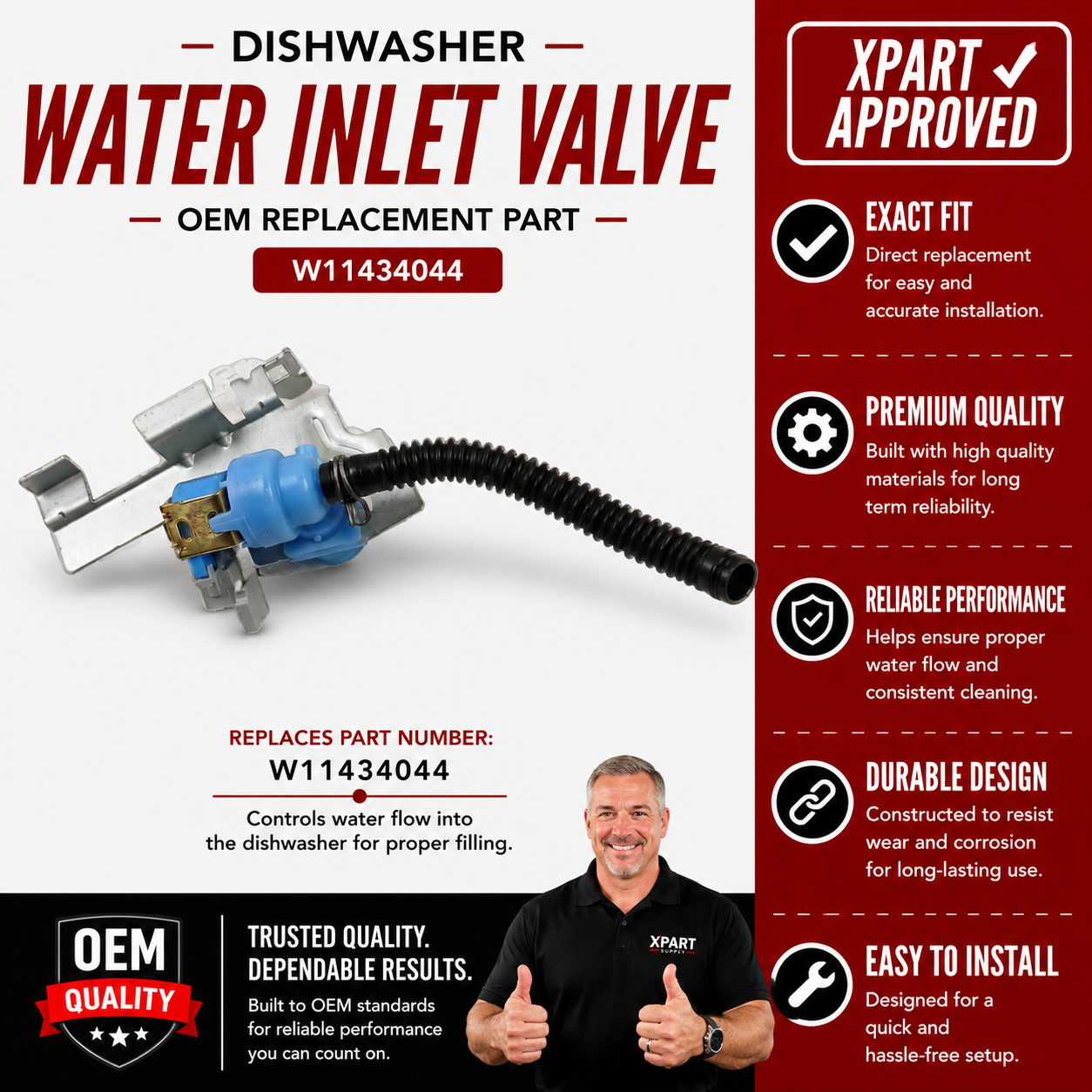 Whirlpool Dishwasher Not Filling with Water — W11434044 Water Inlet Valve | Replaces W11025970