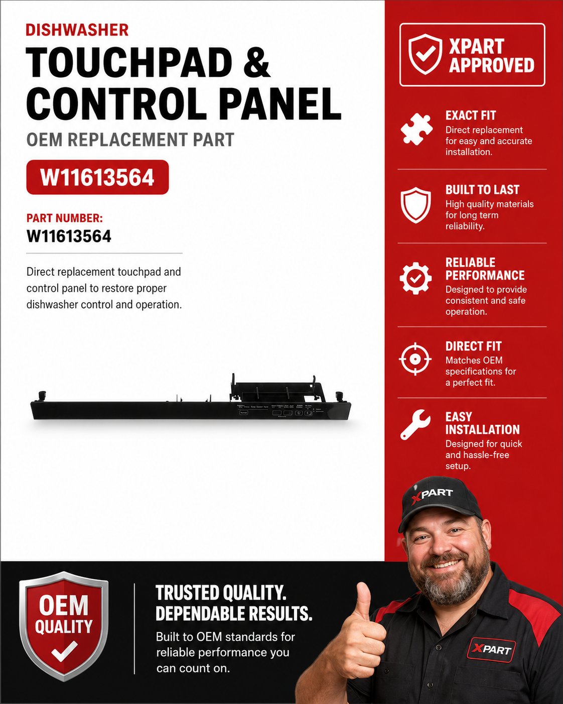 Whirlpool Dishwasher Touchpad & Control Panel W11613564 — Fix Unresponsive Controls & Blank Display