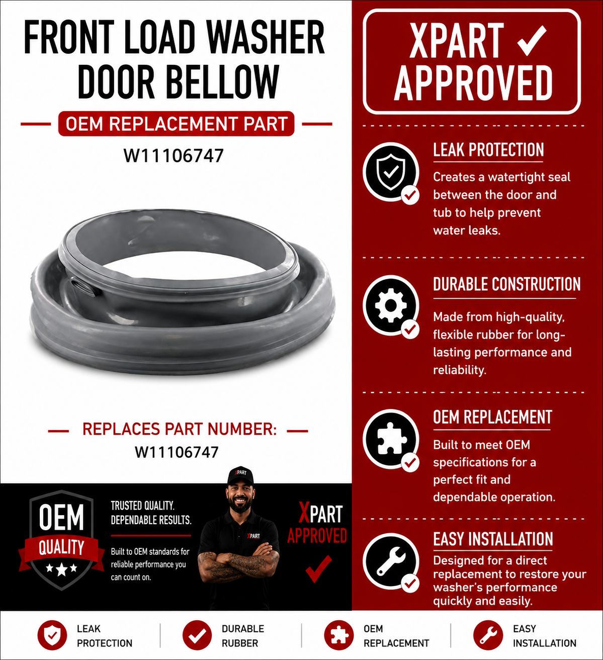 Whirlpool Door Bellow W11106747 — Stop Front Load Washer Leaks