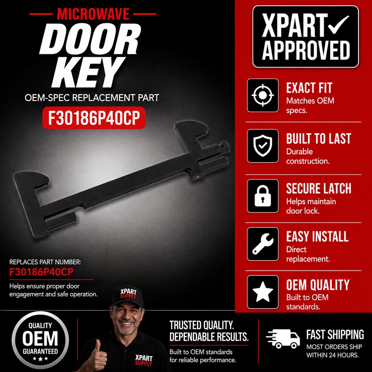 Whirlpool Door Key F30186P40CP — Microwave Door Won't Open or Latch