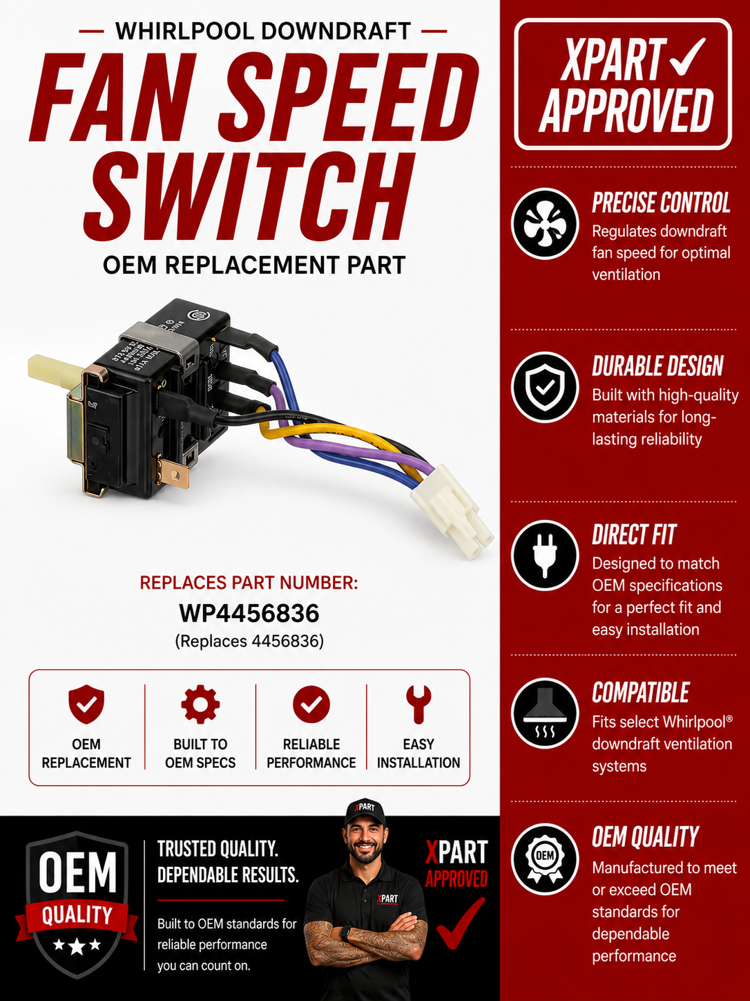 Whirlpool Range Switch WP4456836 - Restore Downdraft Fan Speed Control