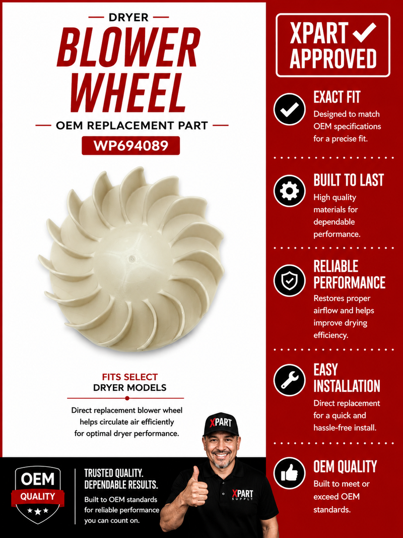 Whirlpool Dryer Blower Wheel WP694089 — Fix Long Dry Times & Restore Airflow