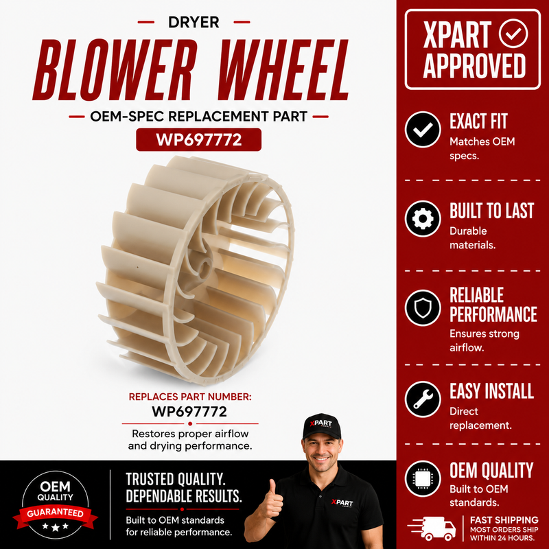 Whirlpool Dryer Blower Wheel WP697772 — Fix Dryer Not Drying or Overheating