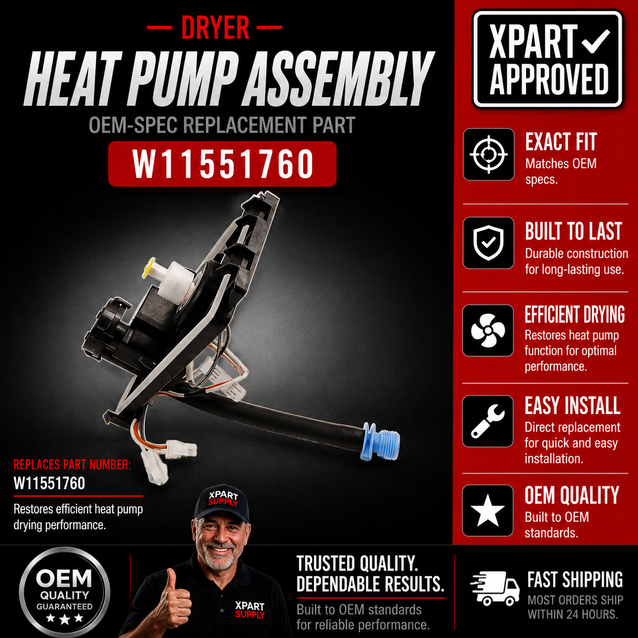 Whirlpool Dryer condensate/drain pump (also marketed by some retailers as a dryer heat pump assembly) W11551760