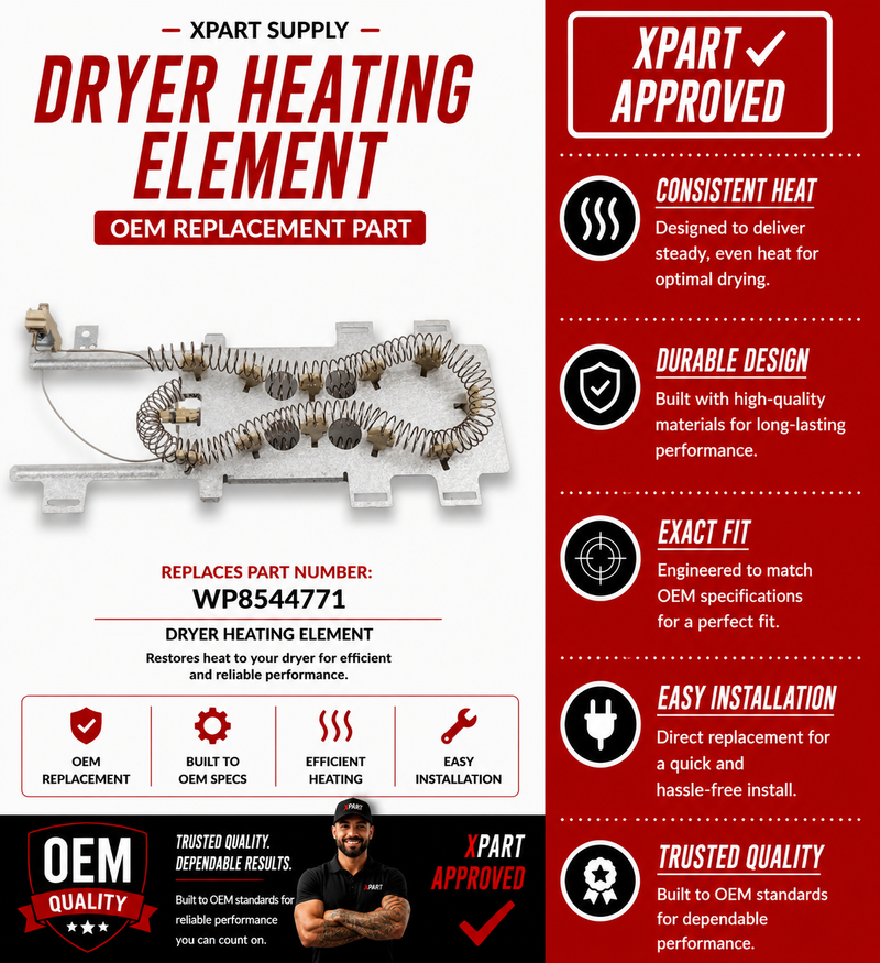 Whirlpool Dryer Heating Element WP8544771 – OEM & Premium XPart Options Available