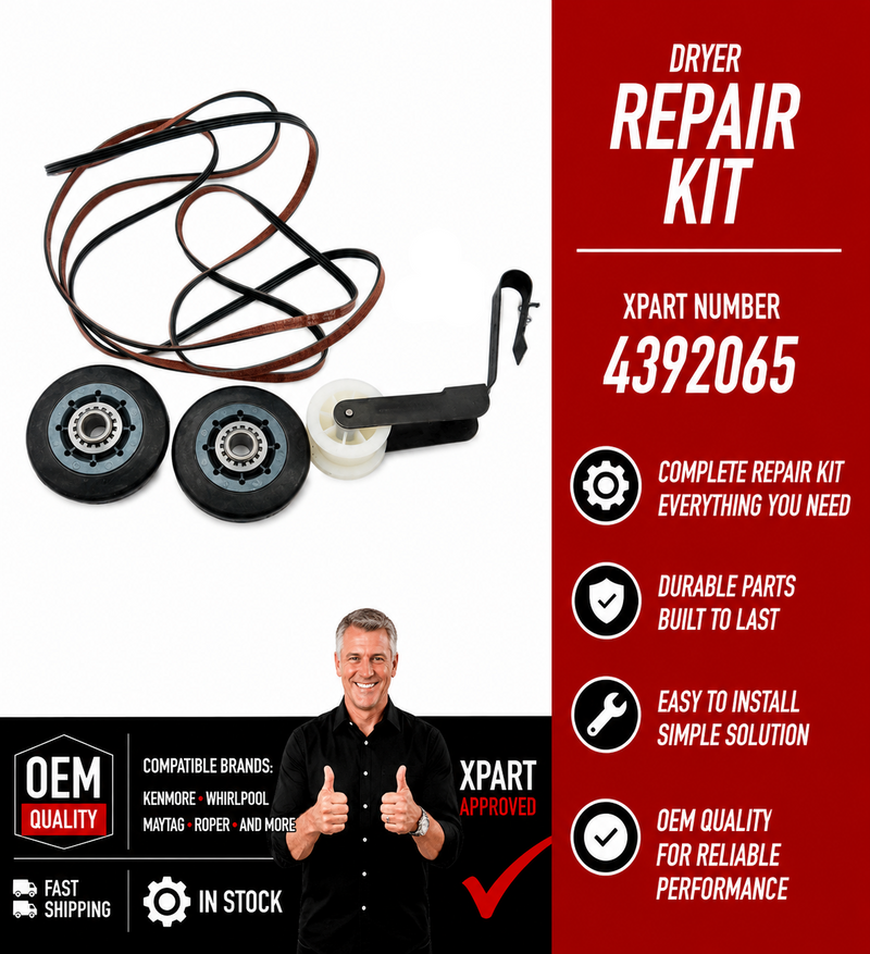 Whirlpool Dryer Repair Kit 4392065 – Belt, Rollers & Idler Pulley (Replaces 279948, 341241, 349241)
