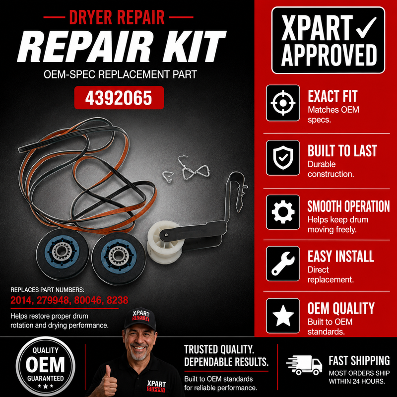 Whirlpool Dryer Repair Kit 4392065 – Belt, Rollers & Idler Pulley (Replaces 279948, 341241, 349241)