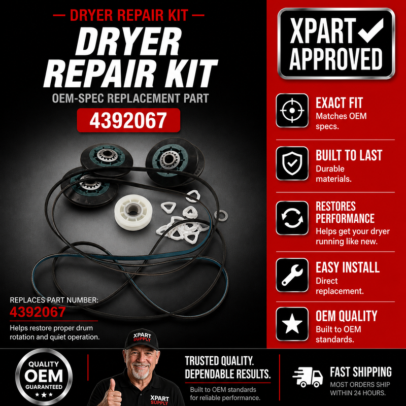 Whirlpool Dryer Repair Kit 4392067 — Fixes Squealing, Thumping & Drum Not Spinning