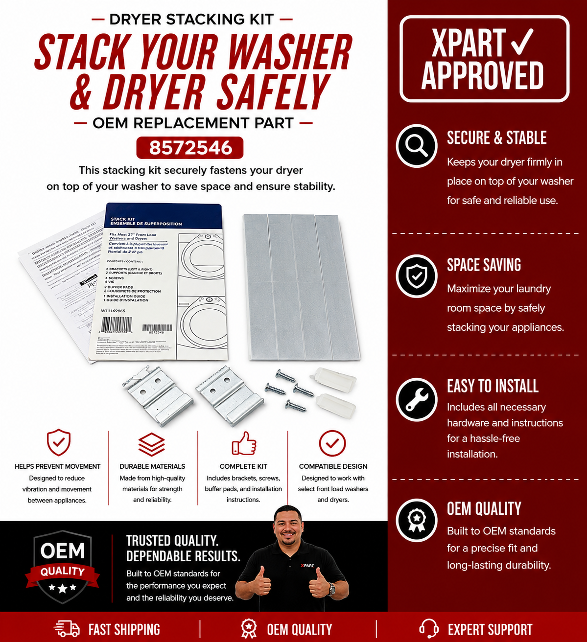 Whirlpool Dryer Stacking Kit 8572546 — Stack Your Washer & Dryer Safely