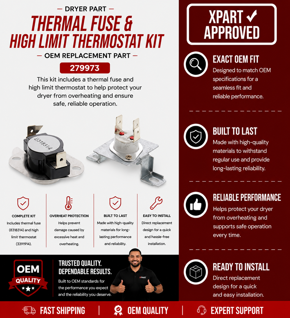 Whirlpool Dryer Thermal Fuse & High-Limit Thermostat Kit 279973
