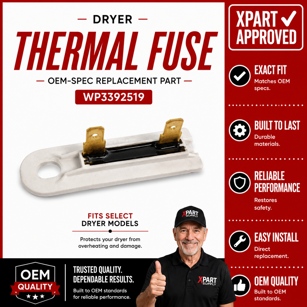 Whirlpool Dryer Thermal Fuse WP3392519 – Fixes No Heat & Won't Start