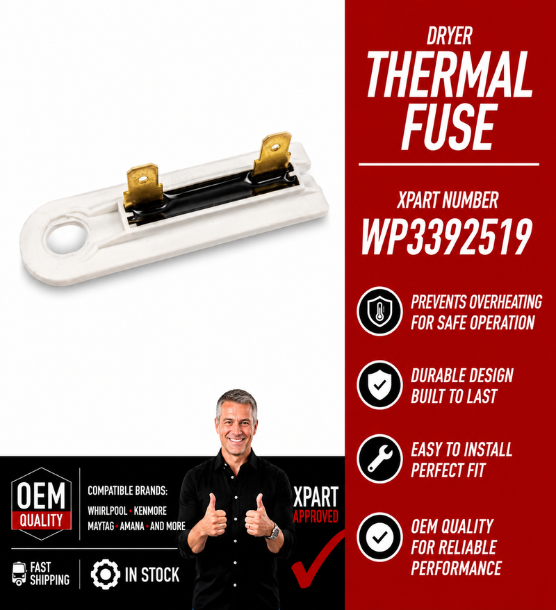 Whirlpool Dryer Thermal Fuse WP3392519 — Fixes No Heat & Won't Start