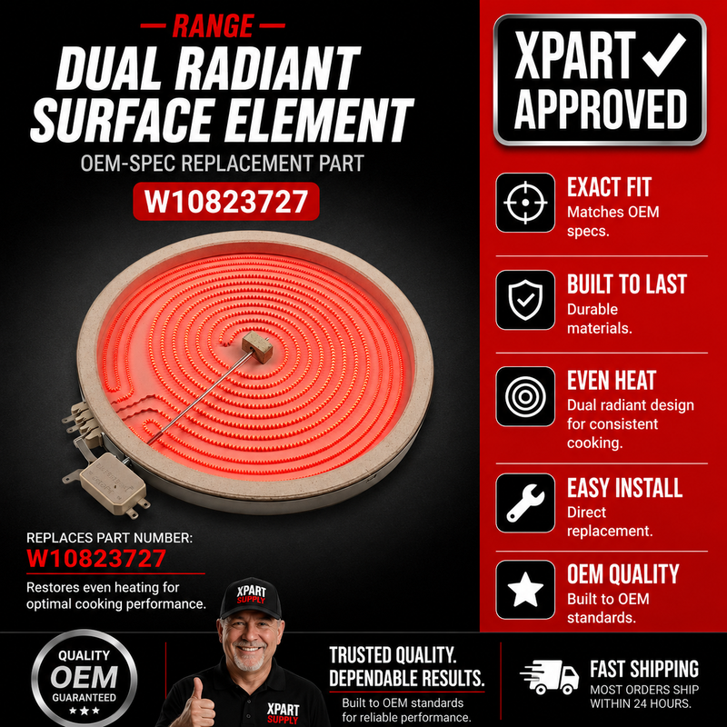 Whirlpool Dual Radiant Surface Element W10823727 — Fixes Cooktop No-Heat & Uneven Heating