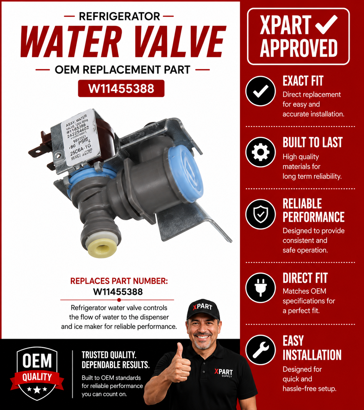Whirlpool Dual Water Inlet Valve W11455388 — Fix No Water Dispenser or Ice Maker