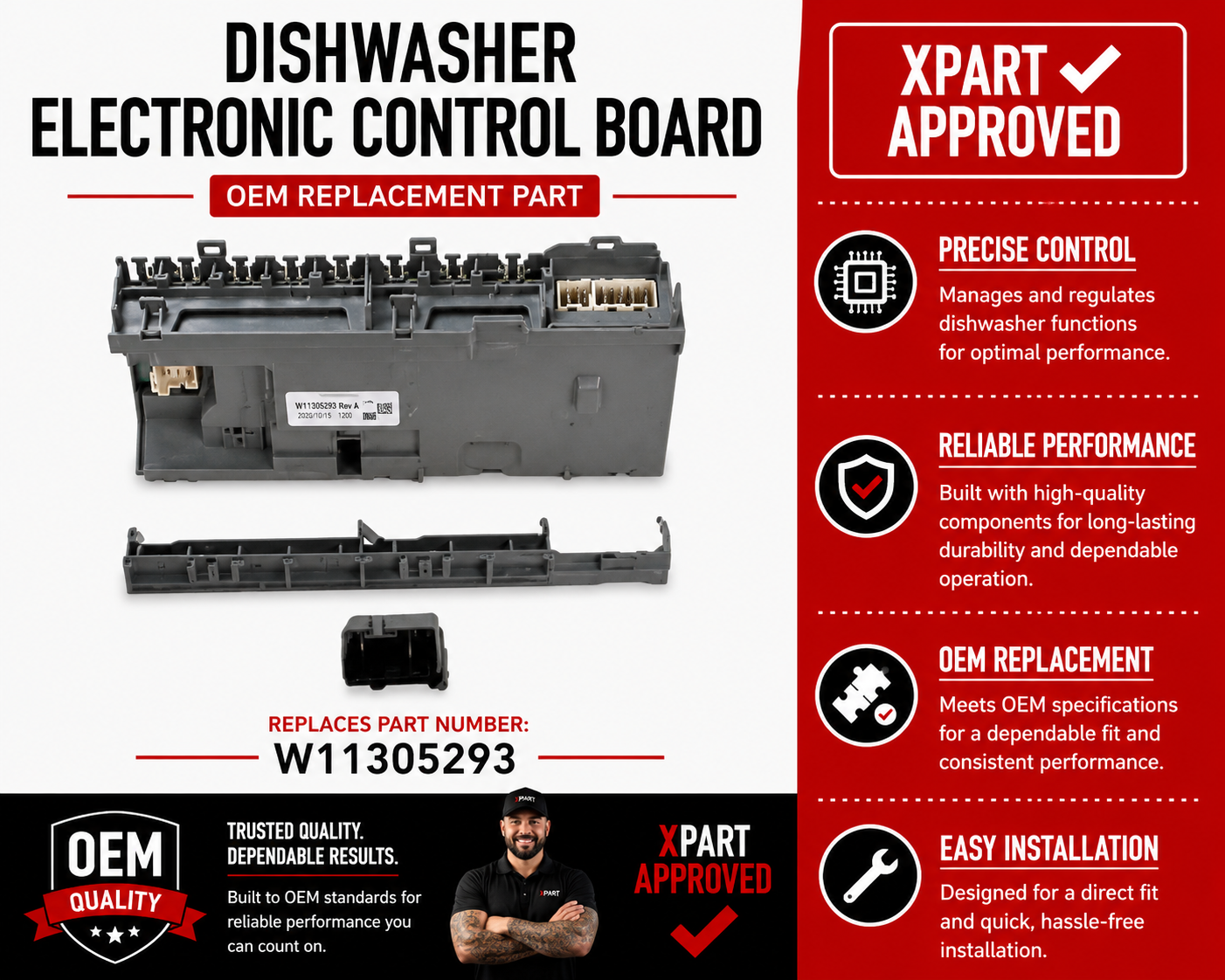 Whirlpool Electronic Control Board W11305293 — Fix Dead Display & Error Codes