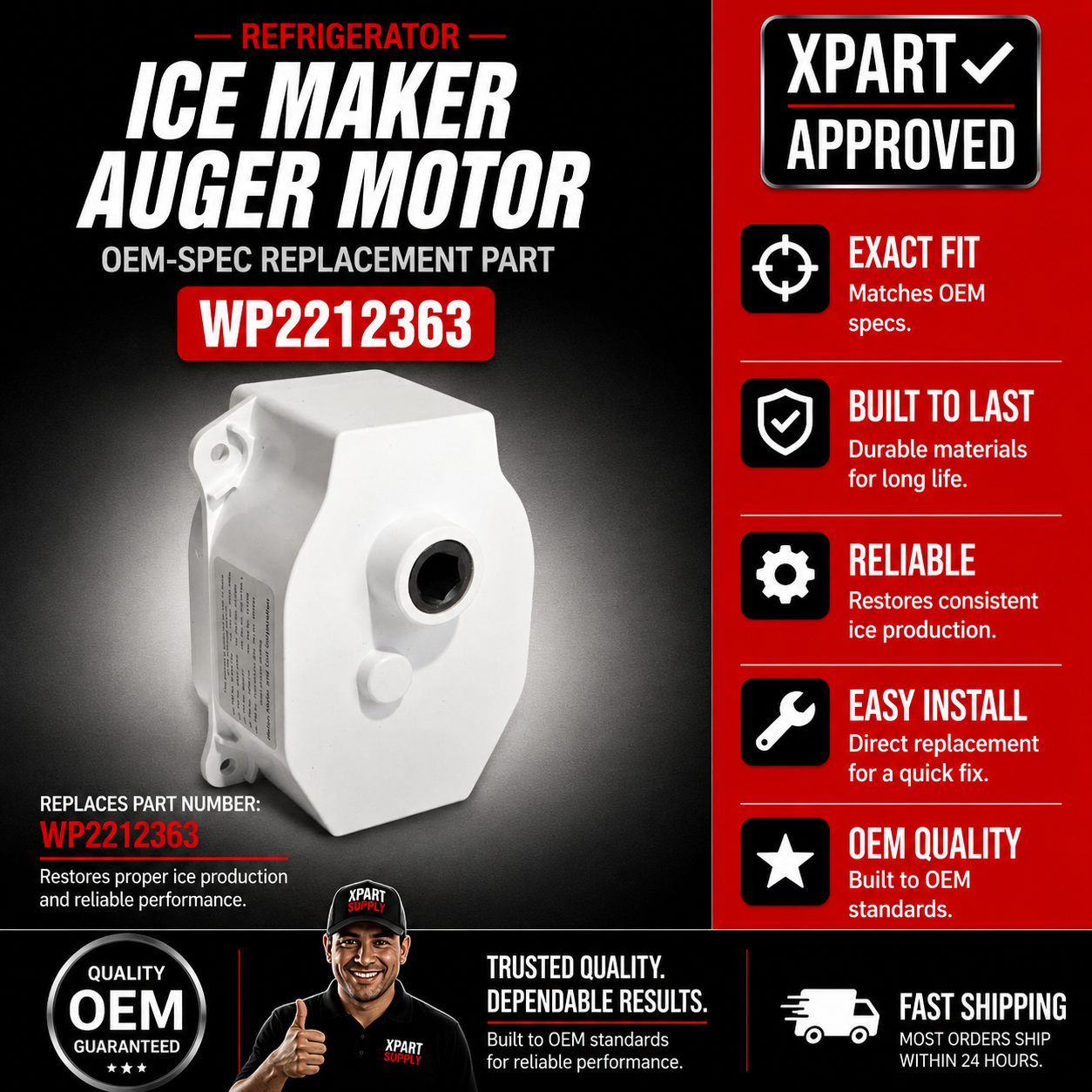 Whirlpool Ice Maker Auger Motor WP2212363 — Fixes Ice Dispenser Jams