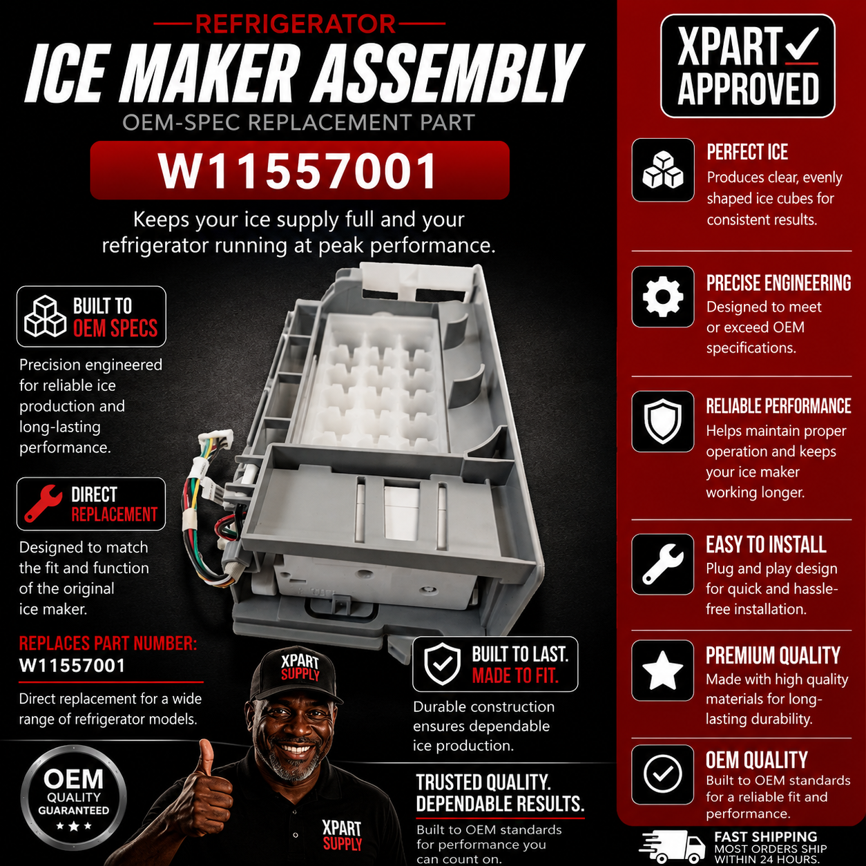 Whirlpool Ice maker Refrigerator W11557001, Replaces W11115534 Assembly