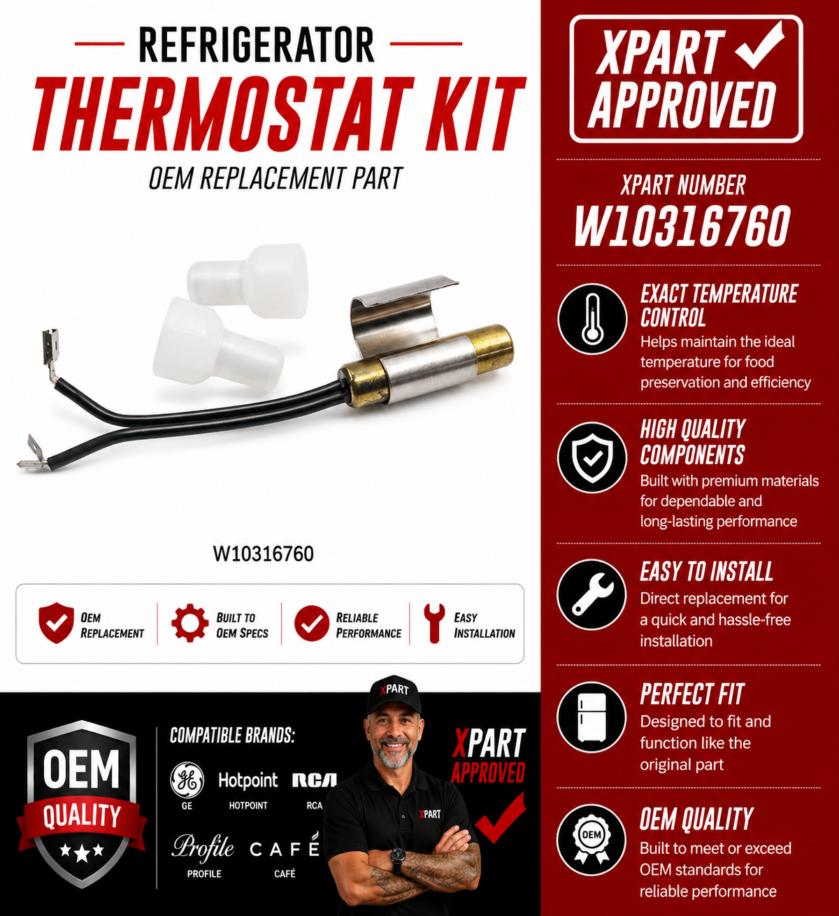 Whirlpool KitchenAid Refrigerator Thermistor Kit W10316760 – OEM & Premium XPart Options Available (Replaces W10323459, WPW10323459)