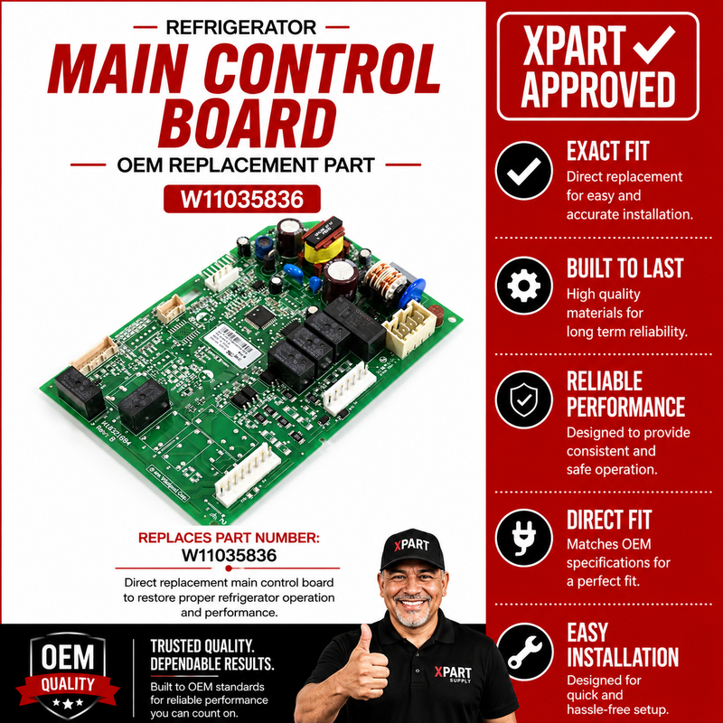 Whirlpool Main Control Board W11035836 — Fix Refrigerator Not Cooling or Starting