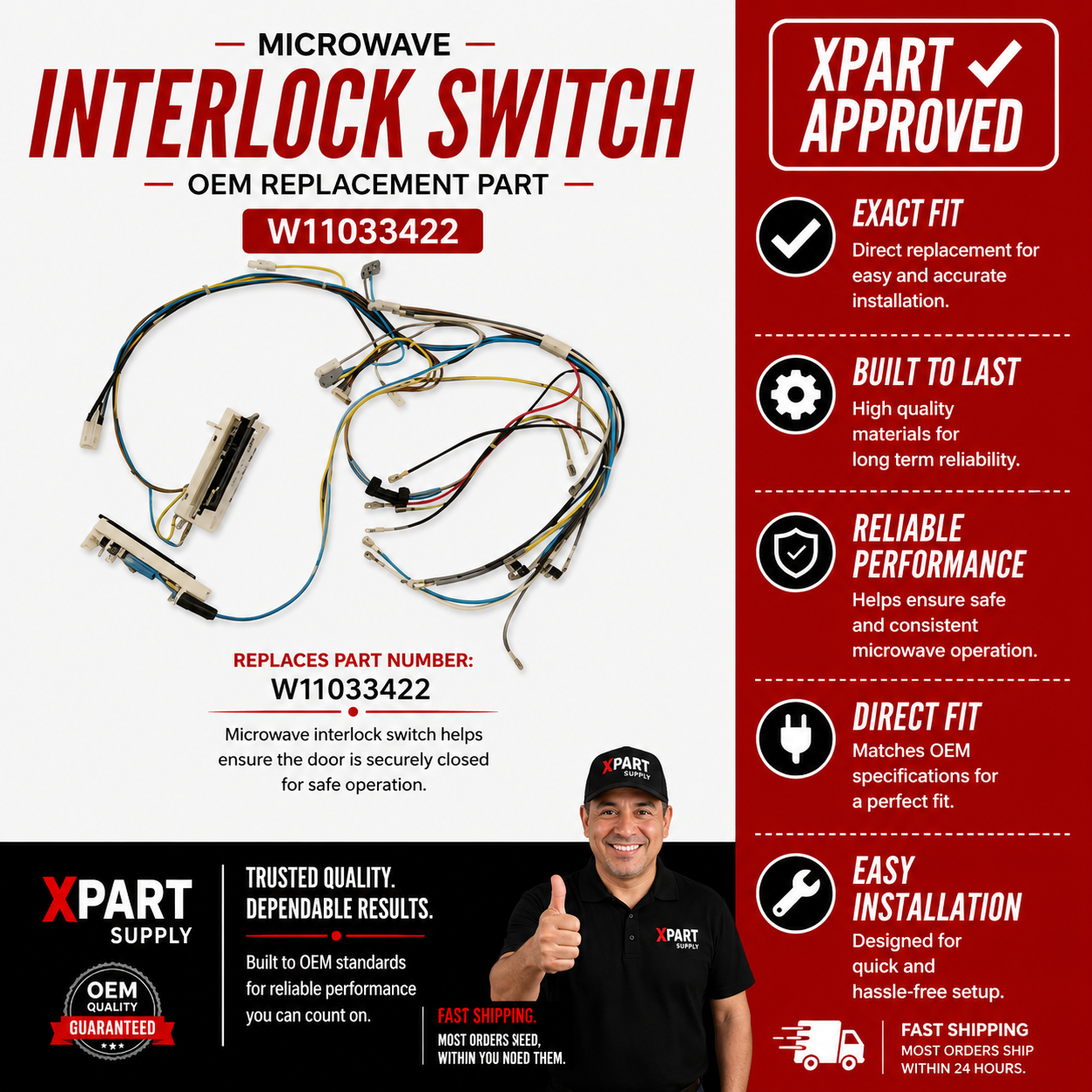 Whirlpool Microwave Door Interlock Switch W11033422 — Fix Microwave That Won't Start