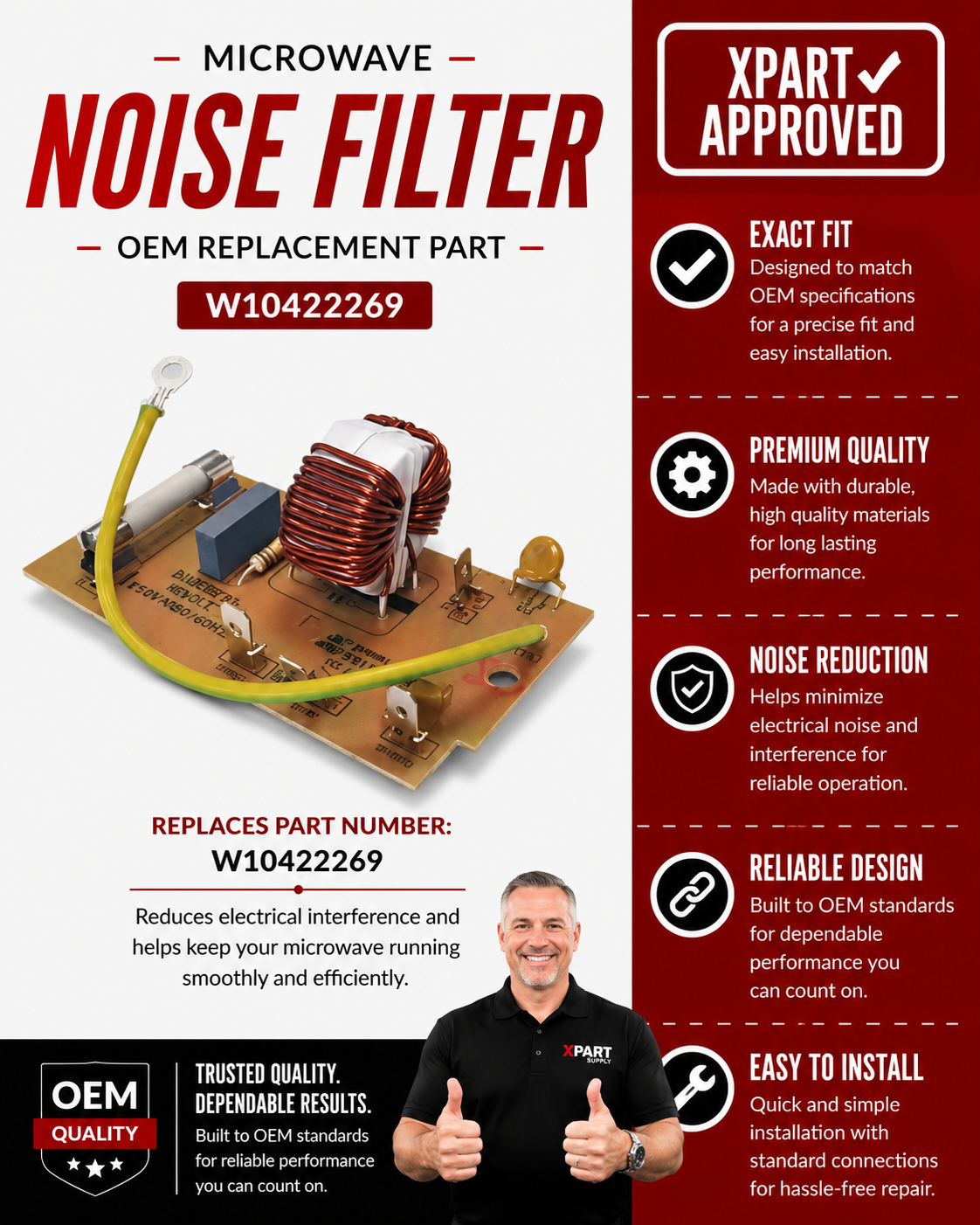 Whirlpool Microwave Noise Filter W10422269 — Fix Electrical Interference and Blown Fuse Issues