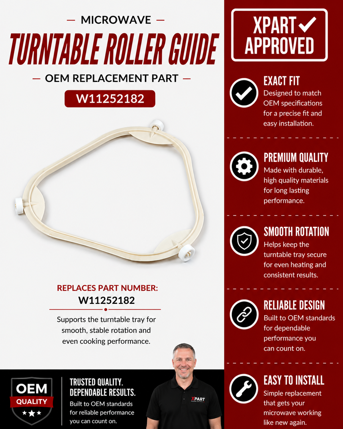 Whirlpool Microwave Turntable Support W11252182 — Fix Uneven Heating & Turntable Wobble