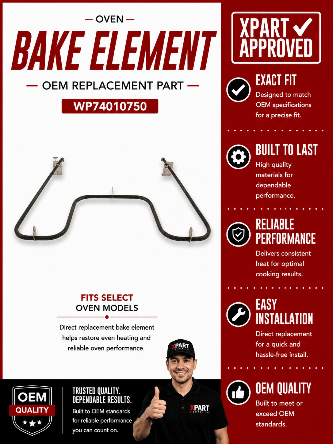 Whirlpool Oven Bake Element WP74010750 — Fix Oven Not Heating or No Bake