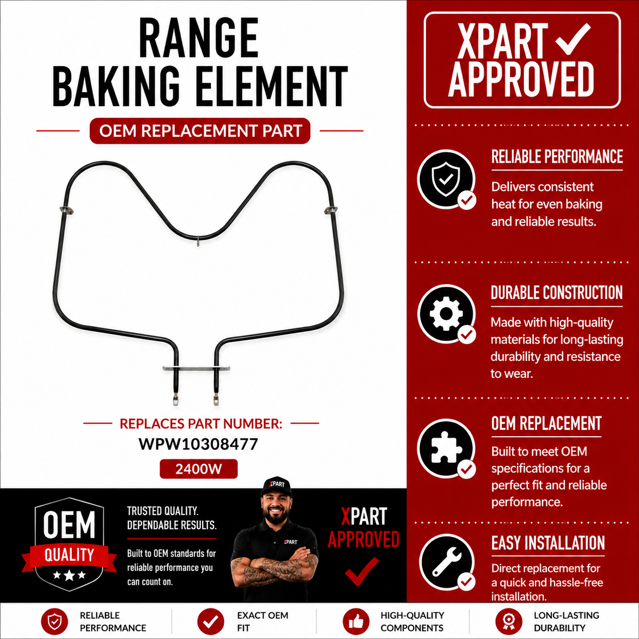 Whirlpool Range Bake Element WPW10308477 — Restore Oven Heat