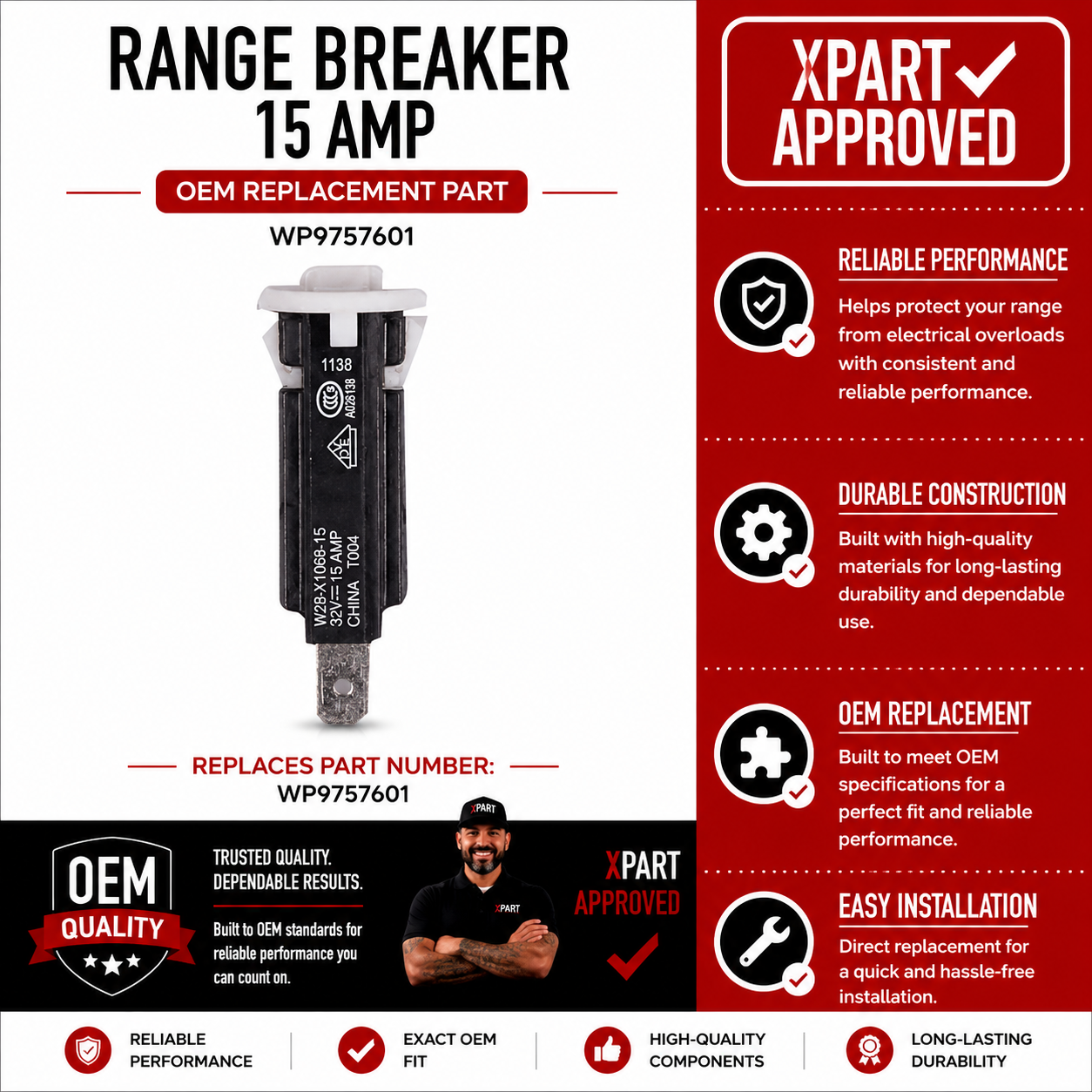 Whirlpool Range Breaker WP9757601 — Restore Power to Your Range or Cooktop