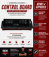 Whirlpool gas range control board replacement part with features and benefits on a red and white background.