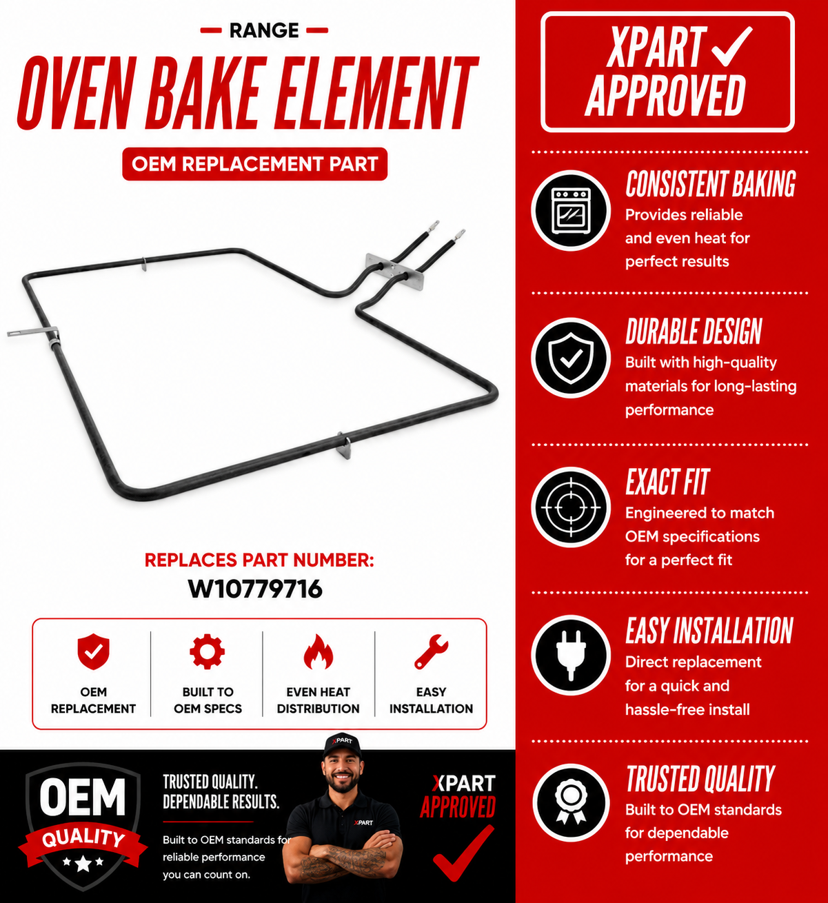 Whirlpool Range Oven Bake Element W10779716 - OEM & XPart Options