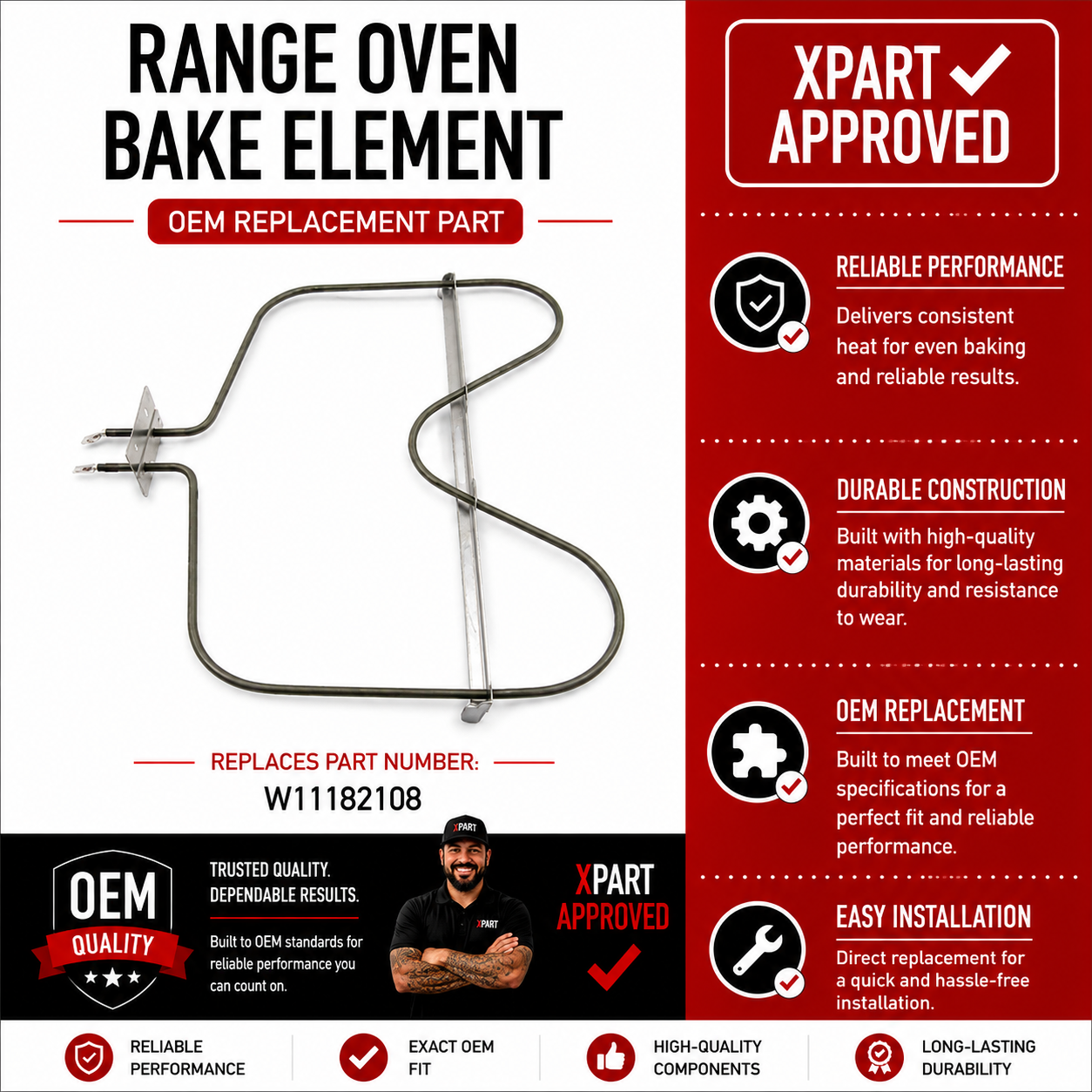 Whirlpool Range Oven Bake Element W11182108 — Restore Oven Heat