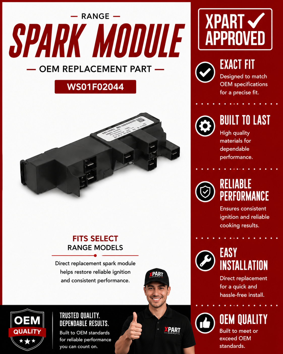 Whirlpool Range Spark Module WS01F02044 — Fixes Burners Won’t Ignite / Continuous Clicking