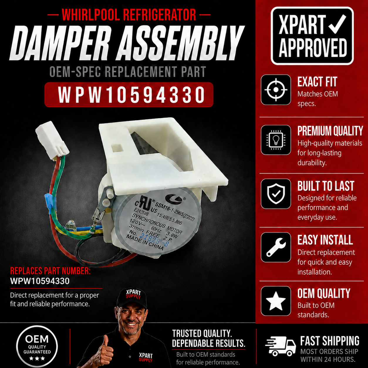 Whirlpool Refrigerator Damper Control Assembly WPW10594330