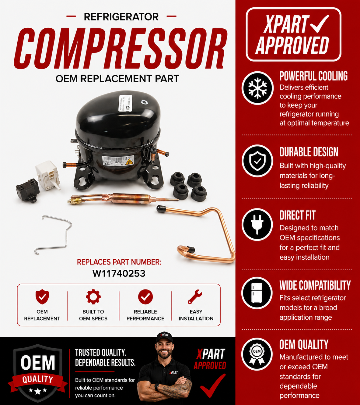 Whirlpool Refrigerator Compressor W11740253 — Fix No Cooling & Warm Fridge