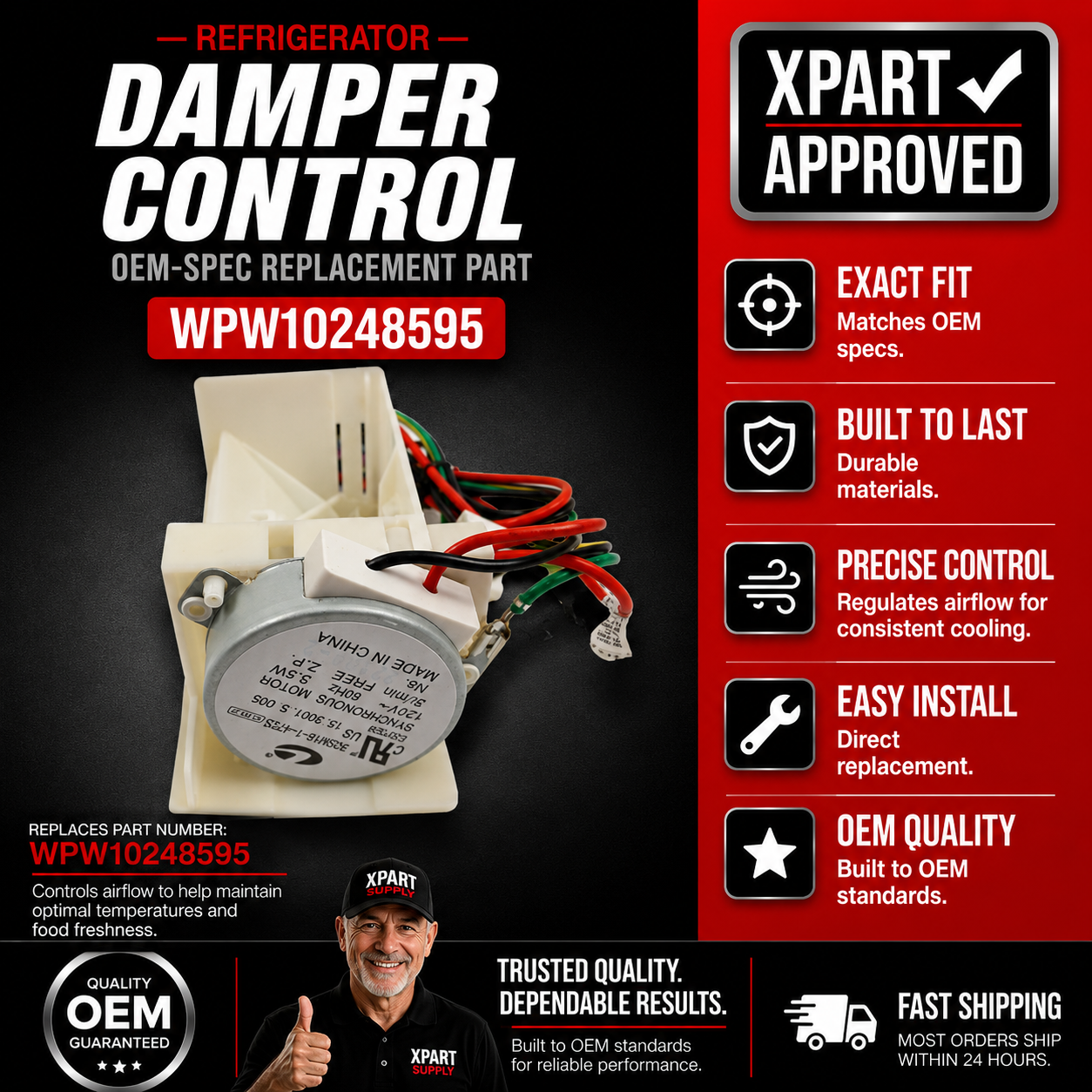 Whirlpool Refrigerator Damper Control WPW10248595 — Fix Uneven Cooling & Warm Fridge Sections