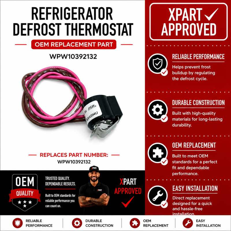 Whirlpool Refrigerator Defrost Thermostat WPW10392132 — Stop Frost Buildup & Restore Proper Cooling